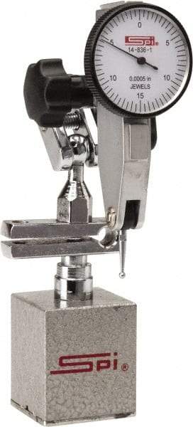 SPI - 0.0005" Graduation, 0-15-0 Dial Reading, Indicator & Base Kit - 2.36" Base Length x 1.9" Base Width x 2" Base Height, 1-1/4" Dial Diam - Eagle Tool & Supply
