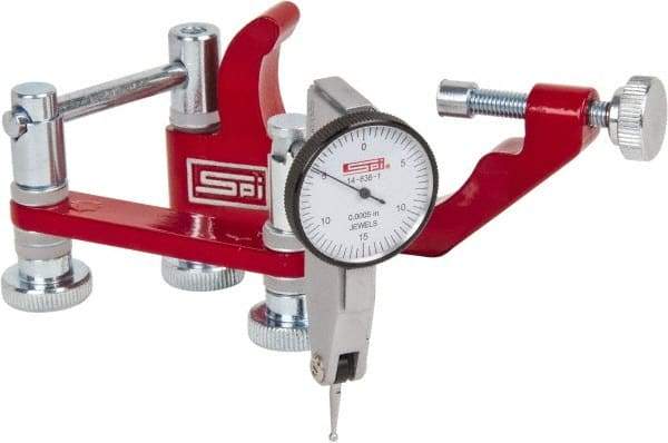 SPI - 0.0005" Graduation, 0.03" Max Meas, 0-15-0 Dial Reading, Indicator & Base Kit - 1-1/4" Dial Diam - Eagle Tool & Supply