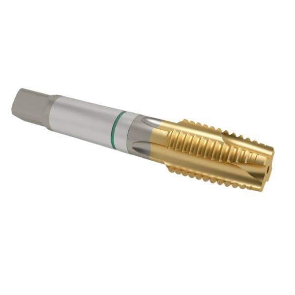 Guhring - 3/4-10 UNC, 4 Flute, TiN Finish, Cobalt Spiral Point Tap - Plug Chamfer, Right Hand Thread, 4-1/4" OAL, 0.59" Shank Diam, 2B Class of Fit, Series 3916 - Exact Industrial Supply