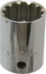 Proto - 1/2" Drive, 15/16" Socket, Spline Socket - 12 Points, 1-9/16" OAL - Eagle Tool & Supply