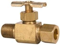 Eaton - 150 Max psi, 3/8 x 1/4" Pipe, Brass, Inline Instrumentation Needle Valve - Compression x MNPT End Connections - Eagle Tool & Supply