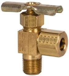 Eaton - 150 Max psi, 1/4 x 1/8" Pipe, Brass, Angled Instrumentation Needle Valve - Compression x MNPT End Connections - Eagle Tool & Supply