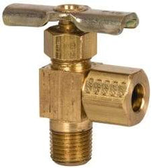 Eaton - 150 Max psi, 1/4 x 1/8" Pipe, Brass, Angled Instrumentation Needle Valve - Compression x MNPT End Connections - Eagle Tool & Supply