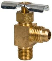 Eaton - 150 Max psi, 1/4 x 1/8" Pipe, Brass, Flare Angled Instrumentation Needle Valve - Flare x MNPT End Connections - Eagle Tool & Supply