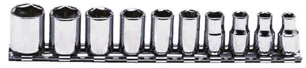 Proto - 10 Piece 1/4" Drive Chrome Finish Socket Set - 6 Points, 3/16" to 9/16" Range, Inch Measurement Standard - Eagle Tool & Supply