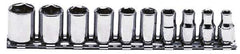 Proto - 10 Piece 1/4" Drive Chrome Finish Socket Set - 6 Points, 3/16" to 9/16" Range, Inch Measurement Standard - Eagle Tool & Supply