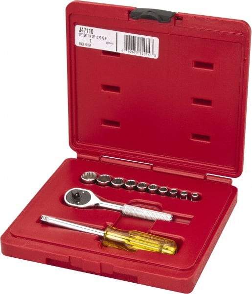 Proto - 12 Piece 1/4" Drive Chrome Finish Socket Set - 12 Points, 3/16" to 9/16" Range, Inch Measurement Standard - Eagle Tool & Supply