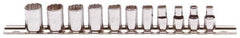 Proto - 11 Piece 1/4" Drive Chrome Finish Socket Set - 12 Points, 5mm to 14mm Range, Metric Measurement Standard - Eagle Tool & Supply