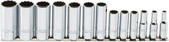Proto - 13 Piece 3/8" Drive Chrome Finish Deep Well Socket Set - 12 Points, 1/4" to 1" Range, Inch Measurement Standard - Eagle Tool & Supply