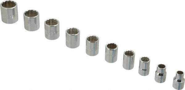 Proto - 10 Piece 3/8" Drive Chrome Finish Socket Set - 12 Points, 5/16" to 7/8" Range, Inch Measurement Standard - Eagle Tool & Supply