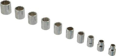 Proto - 10 Piece 3/8" Drive Chrome Finish Socket Set - 12 Points, 5/16" to 7/8" Range, Inch Measurement Standard - Eagle Tool & Supply