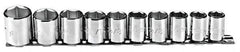 Proto - 10 Piece 3/8" Drive Chrome Finish Socket Set - 6 Points, 5/16" to 7/8" Range, Inch Measurement Standard - Eagle Tool & Supply