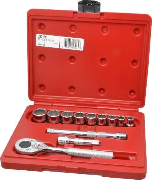 Proto - 12 Piece 3/8" Drive Chrome Finish Socket Set - 12 Points, 3/8" to 7/8" Range, Inch Measurement Standard - Eagle Tool & Supply