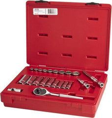 Proto - 22 Piece 3/8" Drive Chrome Finish Deep Well Socket Set - 12 Points, 3/8" to 7/8" Range, Inch Measurement Standard - Eagle Tool & Supply