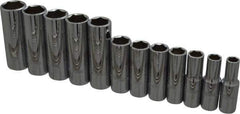 Proto - 12 Piece 3/8" Drive Chrome Finish Deep Well Socket Set - 6 Points, 8mm to 19mm Range, Metric Measurement Standard - Eagle Tool & Supply