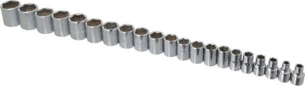 Proto - 21 Piece 3/8" Drive Chrome Finish Socket Set - 6 Points, 6mm to 26mm Range, Metric Measurement Standard - Eagle Tool & Supply