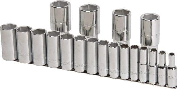 Proto - 19 Piece 1/2" Drive Chrome Finish Deep Well Socket Set - 6 Points, 3/8" to 1-1/2" Range, Inch Measurement Standard - Eagle Tool & Supply