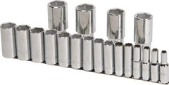 Proto - 19 Piece 1/2" Drive Chrome Finish Deep Well Socket Set - 6 Points, 3/8" to 1-1/2" Range, Inch Measurement Standard - Eagle Tool & Supply
