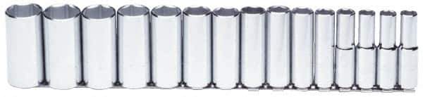 Proto - 15 Piece 1/2" Drive Chrome Finish Deep Well Socket Set - 6 Points, 5/16" to 1-1/4" Range, Inch Measurement Standard - Eagle Tool & Supply