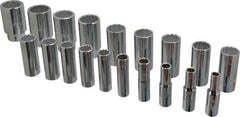 Proto - 19 Piece 1/2" Drive Chrome Finish Deep Well Socket Set - 12 Points, 3/8" to 1-1/2" Range, Inch Measurement Standard - Eagle Tool & Supply