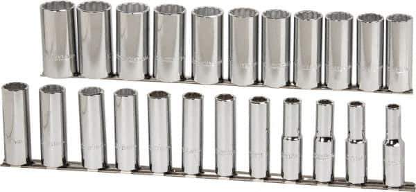 Proto - 23 Piece 1/2" Drive Chrome Finish Deep Well Socket Set - 12 Points, 10mm to 32mm Range, Metric Measurement Standard - Eagle Tool & Supply