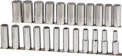 Proto - 23 Piece 1/2" Drive Chrome Finish Deep Well Socket Set - 12 Points, 10mm to 32mm Range, Metric Measurement Standard - Eagle Tool & Supply