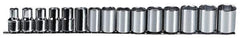 Proto - 15 Piece 1/2" Drive Chrome Finish Socket Set - 6 Points, 10mm to 24mm Range, Metric Measurement Standard - Eagle Tool & Supply