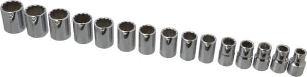 Proto - 15 Piece 1/2" Drive Chrome Finish Socket Set - 12 Points, 10mm to 24mm Range, Metric Measurement Standard - Eagle Tool & Supply