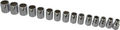 Proto - 15 Piece 1/2" Drive Chrome Finish Socket Set - 12 Points, 10mm to 24mm Range, Metric Measurement Standard - Eagle Tool & Supply