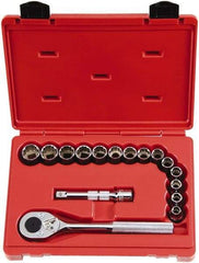 Proto - 16 Piece 1/2" Drive Chrome Finish Socket Set - 12 Points, 10mm to 23mm Range, Metric Measurement Standard - Eagle Tool & Supply