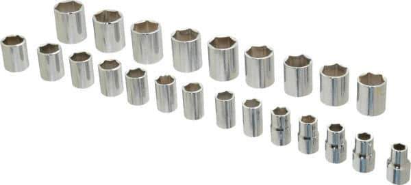 Proto - 23 Piece 1/2" Drive Chrome Finish Socket Set - 6 Points, 10mm to 32mm Range, Metric Measurement Standard - Eagle Tool & Supply