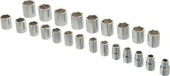Proto - 23 Piece 1/2" Drive Chrome Finish Socket Set - 6 Points, 10mm to 32mm Range, Metric Measurement Standard - Eagle Tool & Supply