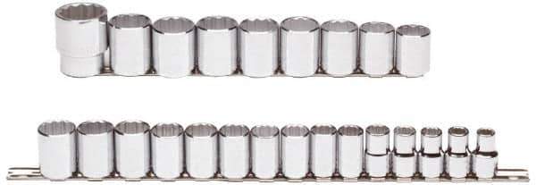 Proto - 24 Piece 1/2" Drive Chrome Finish Socket Set - 12 Points, 10mm to 36mm Range, Metric Measurement Standard - Eagle Tool & Supply