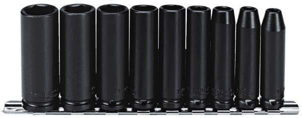 Proto - 9 Piece 3/8" Drive Black Finish Deep Well Impact Socket Set - 6 Points, 1/4" to 3/4" Range, Inch Measurement Standard - Eagle Tool & Supply