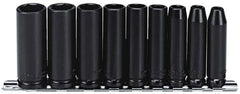 Proto - 9 Piece 3/8" Drive Black Finish Deep Well Impact Socket Set - 6 Points, 1/4" to 3/4" Range, Inch Measurement Standard - Eagle Tool & Supply