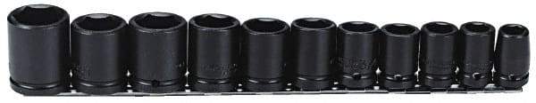 Proto - 11 Piece 1/2" Drive Black Finish Impact Socket Set - 6 Points, 1/2" to 1-1/8" Range, Inch Measurement Standard - Eagle Tool & Supply