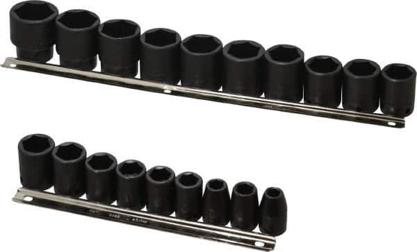 Proto - 19 Piece 1/2" Drive Black Finish Impact Socket Set - 6 Points, 3/8" to 1-1/2" Range, Inch Measurement Standard - Eagle Tool & Supply