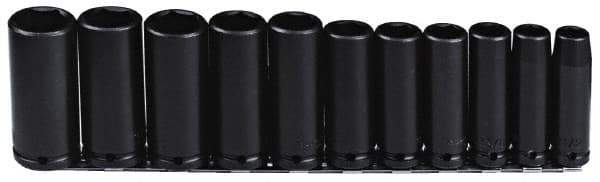 Proto - 11 Piece 1/2" Drive Black Finish Deep Well Impact Socket Set - 6 Points, 1/2" to 1-1/8" Range, Inch Measurement Standard - Eagle Tool & Supply