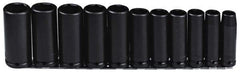 Proto - 11 Piece 1/2" Drive Black Finish Deep Well Impact Socket Set - 6 Points, 1/2" to 1-1/8" Range, Inch Measurement Standard - Eagle Tool & Supply