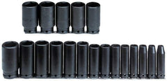 Proto - 19 Piece 1/2" Drive Black Finish Deep Well Impact Socket Set - 6 Points, 3/8" to 1-1/2" Range, Inch Measurement Standard - Eagle Tool & Supply