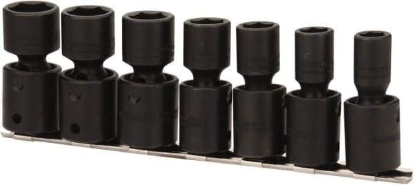 Proto - 7 Piece 1/2" Drive Black Finish Impact Socket Set - 6 Points, 7/16" to 13/16" Range, Inch Measurement Standard - Eagle Tool & Supply