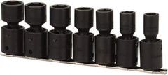 Proto - 7 Piece 1/2" Drive Black Finish Impact Socket Set - 6 Points, 7/16" to 13/16" Range, Inch Measurement Standard - Eagle Tool & Supply