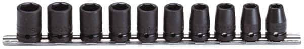 Proto - 10 Piece 1/2" Drive Impact Socket Set - 6 Points, 10 to 19mm, Metric Measurement Standard - Eagle Tool & Supply