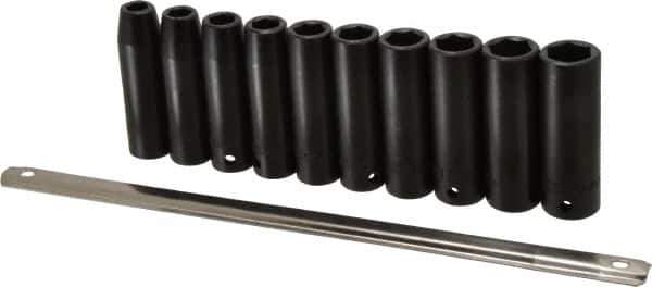 Proto - 10 Piece 1/2" Drive Black Finish Deep Well Impact Socket Set - 6 Points, 10mm to 19mm Range, Metric Measurement Standard - Eagle Tool & Supply