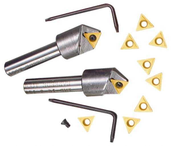 Everede Tool - 60° Included Angle, 0.713" Max Cut Diam, 3/4" Body Diam, 1/2" Shank Diam, 2-1/2" OAL, Indexable Countersink - 1 Triangle Insert, TPGH 215 Insert Style, Series IND - Eagle Tool & Supply