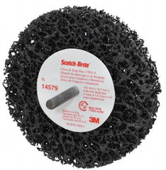 3M - 4" Very Coarse Grade Silicon Carbide Deburring Disc - 1/4" Shank Diam, 1/2" Center Hole, Shank Connection, Black, 8,000 Max RPM - Eagle Tool & Supply
