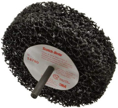 3M - 4" Very Coarse Grade Silicon Carbide Deburring Disc - 1/4" Shank Diam, 1" Center Hole, Shank Connection, Black, 8,000 Max RPM - Eagle Tool & Supply