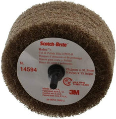 3M - 3" Medium Grade Aluminum Oxide Deburring Disc - 1/4" Shank Diam, Shank Connection, Tan, 8,500 Max RPM - Eagle Tool & Supply