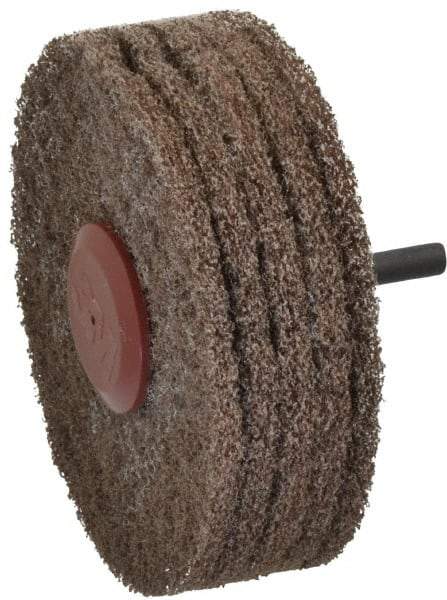 3M - 4" Medium Grade Aluminum Oxide Deburring Disc - 1/4" Shank Diam, Shank Connection, Tan, 8,000 Max RPM - Eagle Tool & Supply