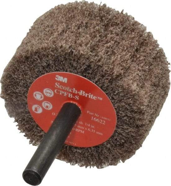 3M - 2" Diam x 1" Face Width, Medium Aluminum Oxide Nonwoven Mounted Flap Wheel - 1/4" Shank Mount, 12,000 Max RPM - Eagle Tool & Supply